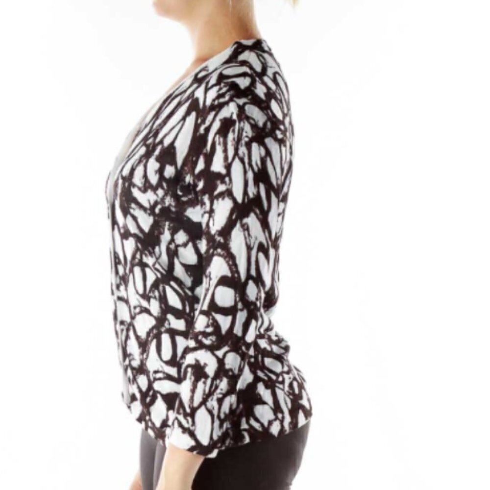 Jones New York Black White Print Knit Cardigan - Picture 2 of 3